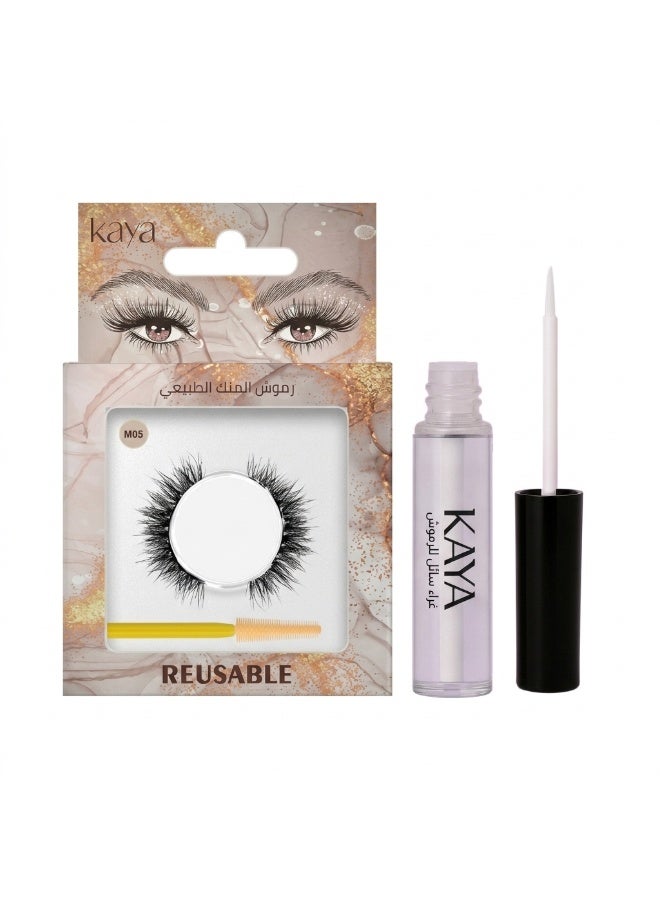 kaya Clear Eyelash Glue with Natural Mink Three Dimensional Lashes Style No. 5 Set - Image 1