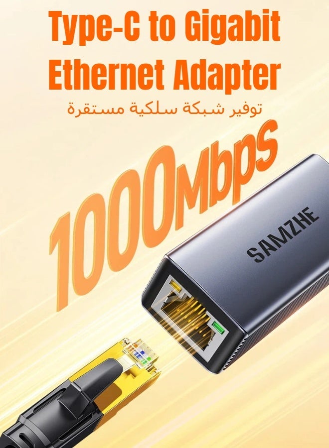 SAMZHE محول CRX01 USB Type-C إلى RJ45 جيجابت إيثرنت، محول شبكة سلكية LAN بسرعة 1000 ميجابت في الثانية، كابل مضفر، التوصيل والتشغيل، متوافق مع MacBook وSurface وiPad Pro وSwitch وPS5 وWindows وmacOS - Image 3