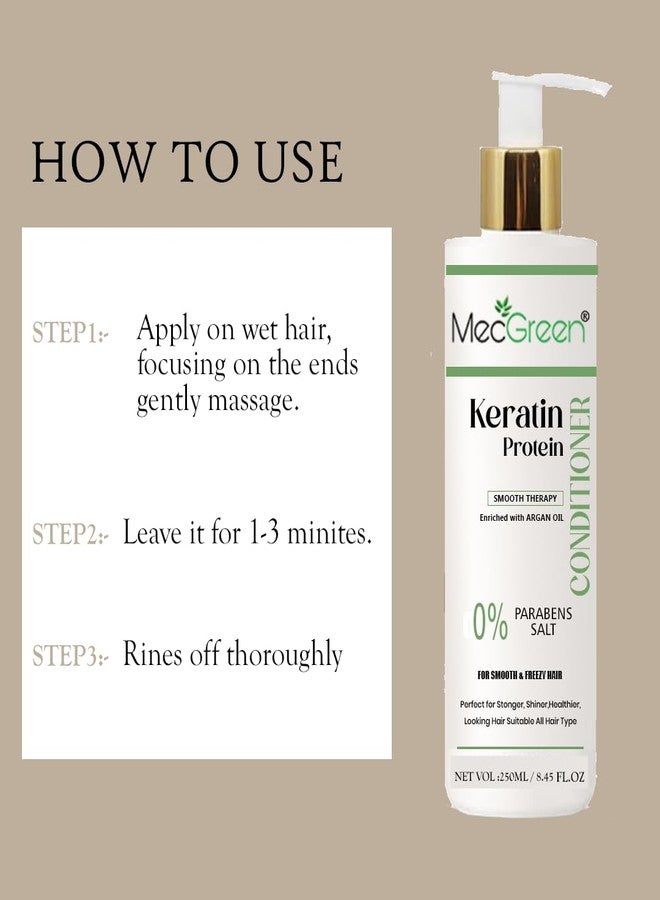 MECGREEN Keratin Smooth, Conditioner, 250 Millilitre, For Smoother, Shinier Hair, With Keratin & Moroccan Argan Oil (Pack of 1, Standard) - Image 3