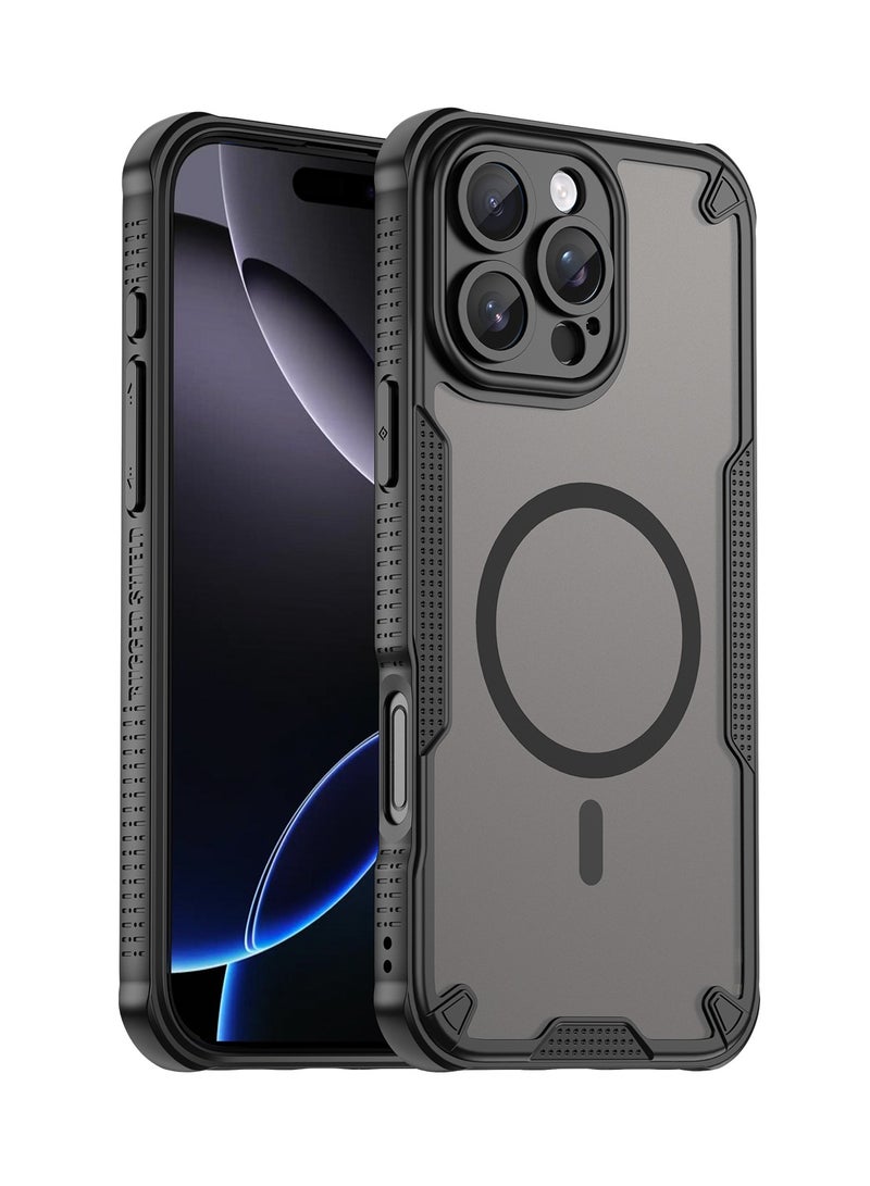 Magnetic Case Cover for iPhone 16 Pro Max 5G, Armor of Brushed Comfortable Oil Waterproof TPU+PC Soft Semi-translucentmatte Feel Cell Phone Protective Back Case for iPhone 16 Pro Max 5G, Black  - Image 1