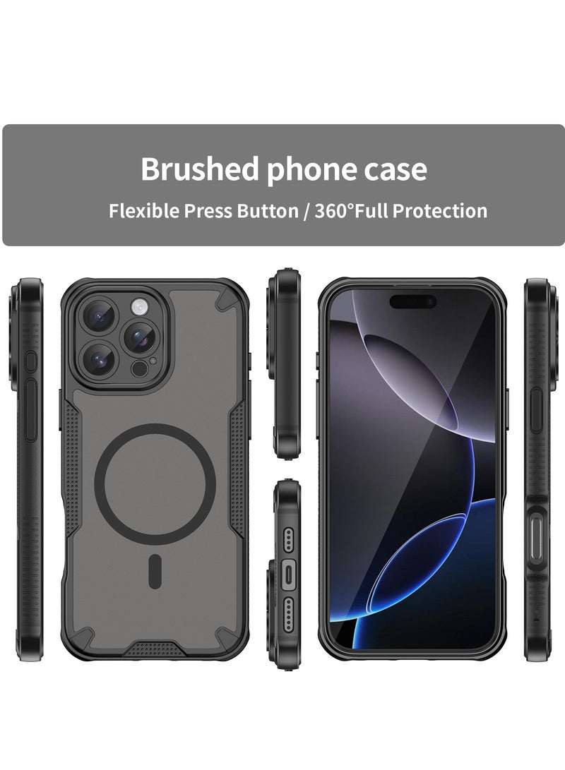 Magnetic Case Cover for iPhone 16 Pro Max 5G, Armor of Brushed Comfortable Oil Waterproof TPU+PC Soft Semi-translucentmatte Feel Cell Phone Protective Back Case for iPhone 16 Pro Max 5G, Black  - Image 2