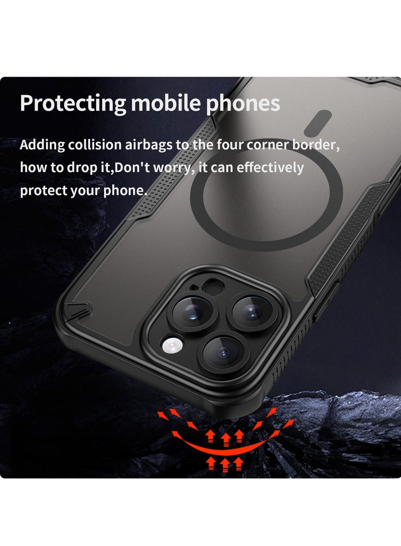 Magnetic Case Cover for iPhone 16 Pro Max 5G, Armor of Brushed Comfortable Oil Waterproof TPU+PC Soft Semi-translucentmatte Feel Cell Phone Protective Back Case for iPhone 16 Pro Max 5G, Black  - Image 3