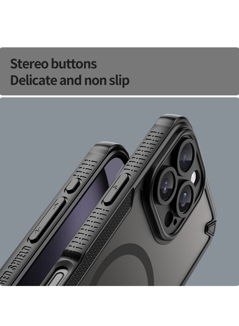 Magnetic Case Cover for iPhone 16 Pro Max 5G, Armor of Brushed Comfortable Oil Waterproof TPU+PC Soft Semi-translucentmatte Feel Cell Phone Protective Back Case for iPhone 16 Pro Max 5G, Black  - Image 4