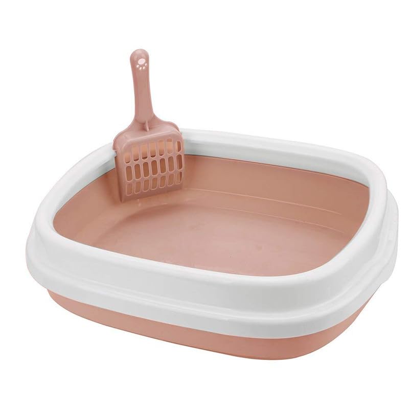 Pets Empire Cat Litter Box Tray with Free Scooper | Toilet Training for Kitten and Puppies | Semi Closed Design and Durable Quality | Litter Tray for All Cat & Kitten Breeds | Pink - Image 1