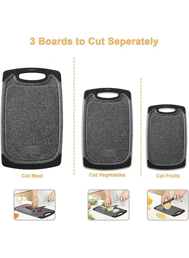 Arabest Plastic Cutting Board,3 Pieces Dishwasher Safe Cutting Boards with Juice Grooves,Easy Grip Handle, Non-slip,With Grinding Area for Grinding Garlic and Ginger(Black）  - Image 3