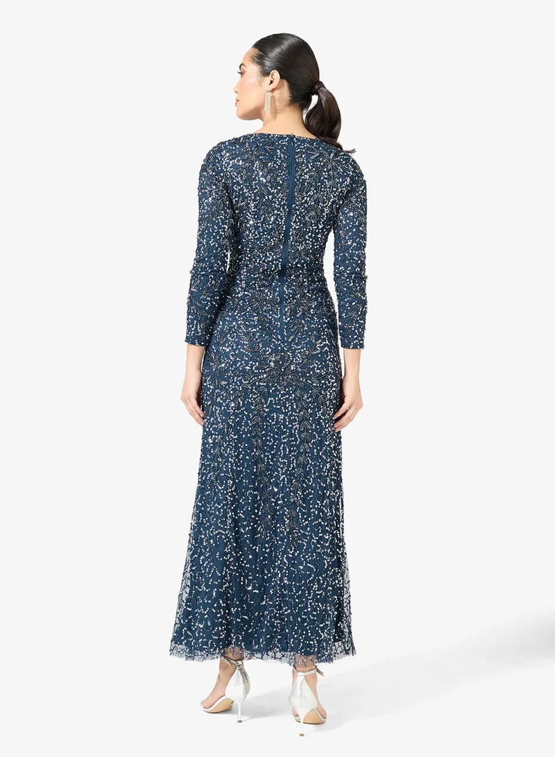 MARYISA Embellished Sequin Modest Long Sleeve Maxi Dress