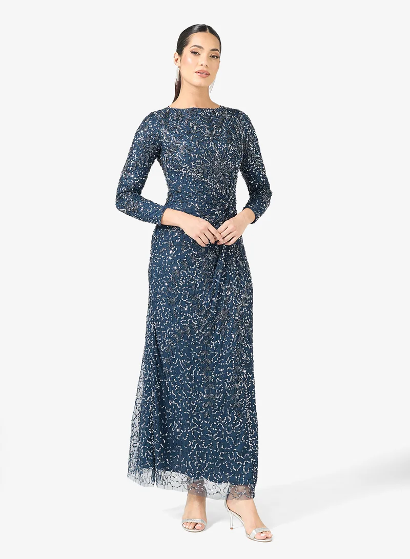 Embellished Sequin Modest Long Sleeve Maxi Dress