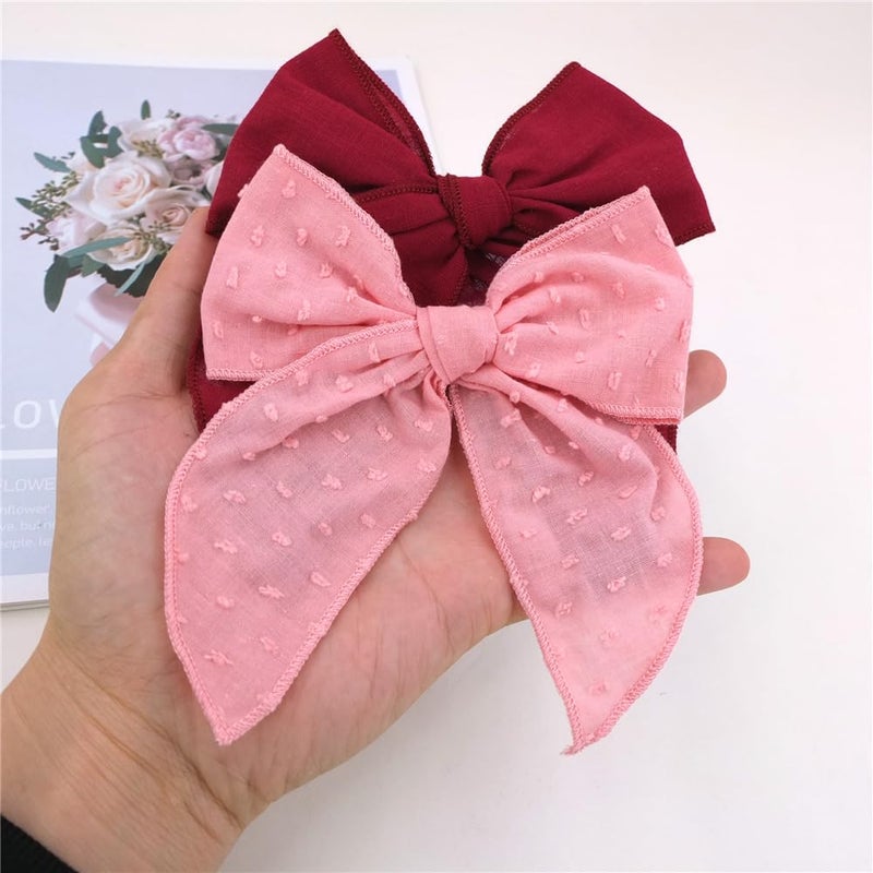 Sugarmelon Pack of 4 Gorgeous Fable Bow Hair Clips for Girls Women Linen Hair Bow Alligator Clips Toddler Baby Mom Young Girl Hair Accessories (Cinnabar) - Image 3