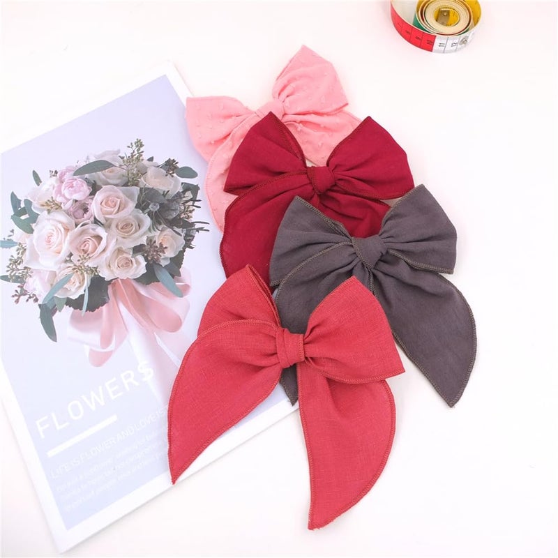 Sugarmelon Pack of 4 Gorgeous Fable Bow Hair Clips for Girls Women Linen Hair Bow Alligator Clips Toddler Baby Mom Young Girl Hair Accessories (Cinnabar) - Image 2