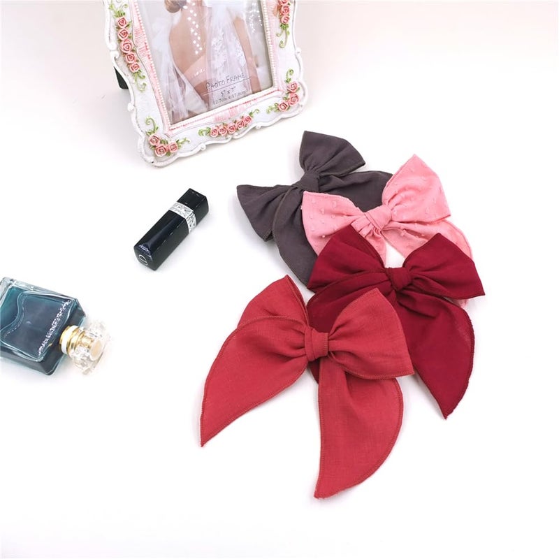Sugarmelon Pack of 4 Gorgeous Fable Bow Hair Clips for Girls Women Linen Hair Bow Alligator Clips Toddler Baby Mom Young Girl Hair Accessories (Cinnabar) - Image 5