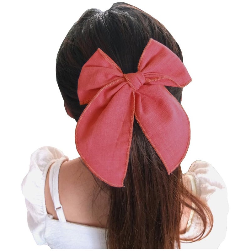 Sugarmelon Pack of 4 Gorgeous Fable Bow Hair Clips for Girls Women Linen Hair Bow Alligator Clips Toddler Baby Mom Young Girl Hair Accessories (Cinnabar) - Image 4
