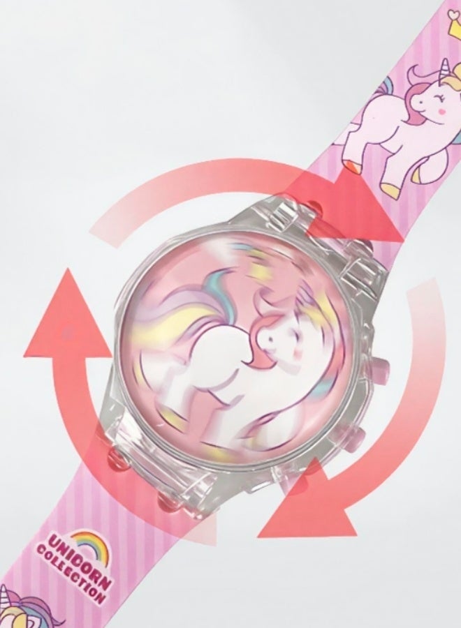 Unicorn Cartoon Children's Watch with Light Effect  Electronic Watch with Music Flip-top Cartoon Watch for Kids - Image 5