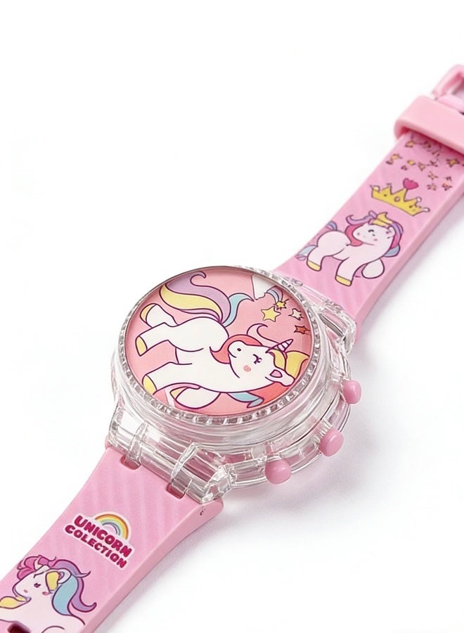 Unicorn Cartoon Children's Watch with Light Effect  Electronic Watch with Music Flip-top Cartoon Watch for Kids - Image 2