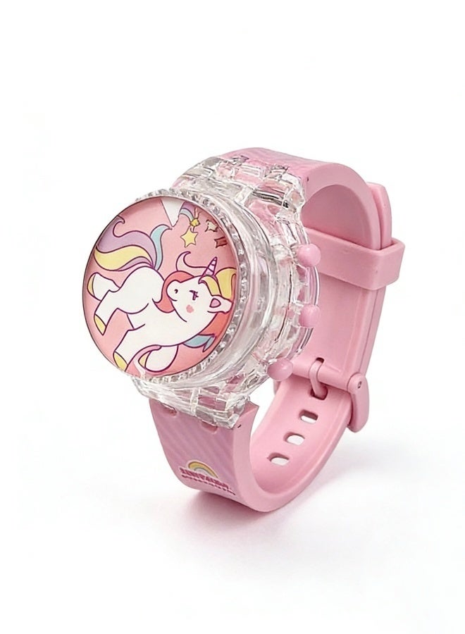 Unicorn Cartoon Children's Watch with Light Effect  Electronic Watch with Music Flip-top Cartoon Watch for Kids - Image 1