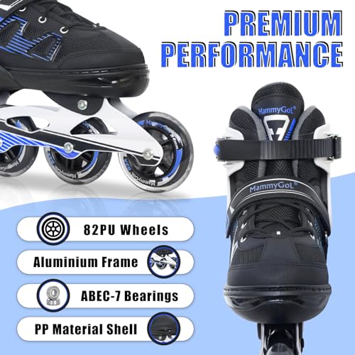 MammyGol Inline Skates for Adults Men Women, Roller Skates with Carbon Steel Bearings, TPR Brake, 3D Mesh, EVA Lining, PVC Upper | Adjustable Size Better Fit for Beginner Skating Enthusiasts Blue - Image 2