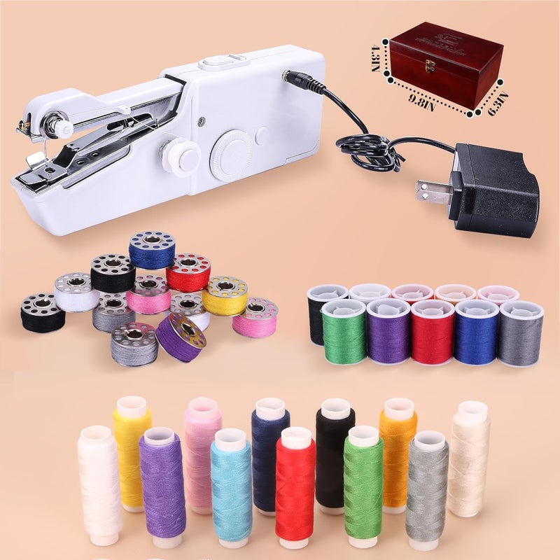 Ausarox Handheld Sewing Machine, with Elegant Wooden Sewing Box and 153-Piece Sewing Kit, Mini Portable Cordless Hand held Sewing Device, Perfect for Adults, Beginners, and Quick Home Repairs - Image 3