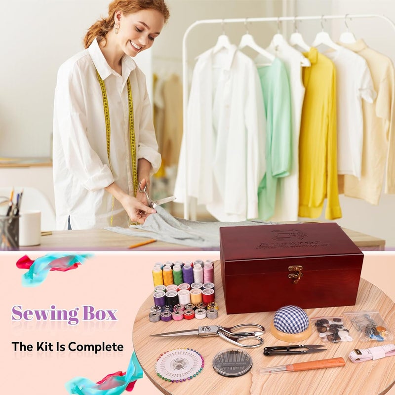 Ausarox Handheld Sewing Machine, with Elegant Wooden Sewing Box and 153-Piece Sewing Kit, Mini Portable Cordless Hand held Sewing Device, Perfect for Adults, Beginners, and Quick Home Repairs - Image 2