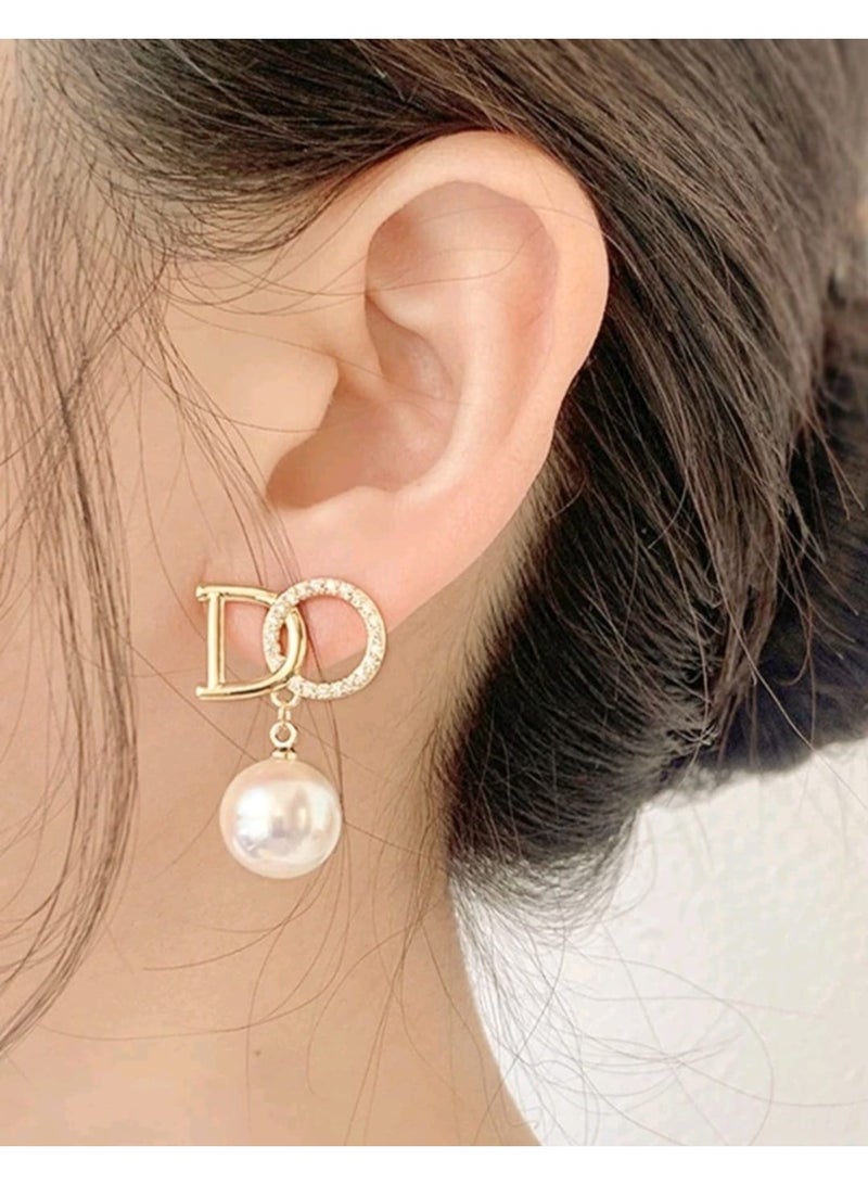 Shein Faux Pearl & Rhinestone Decor Drop Earrings - Image 1