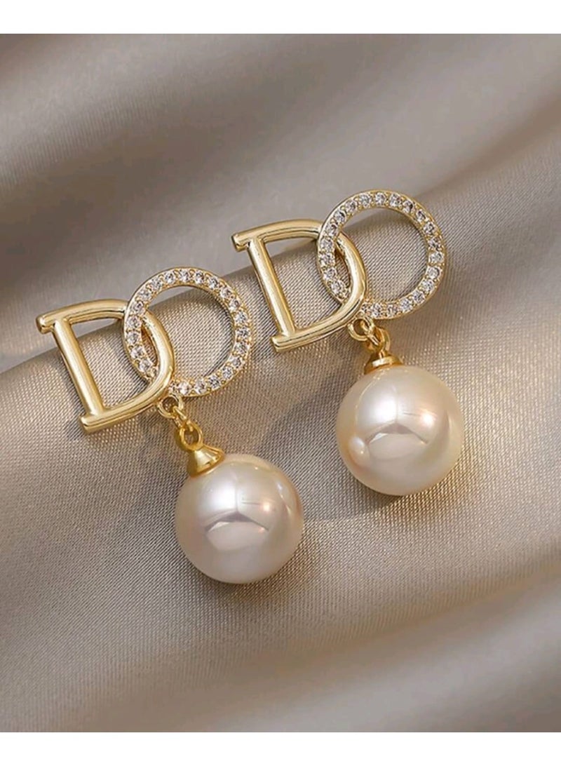 Shein Faux Pearl & Rhinestone Decor Drop Earrings - Image 2