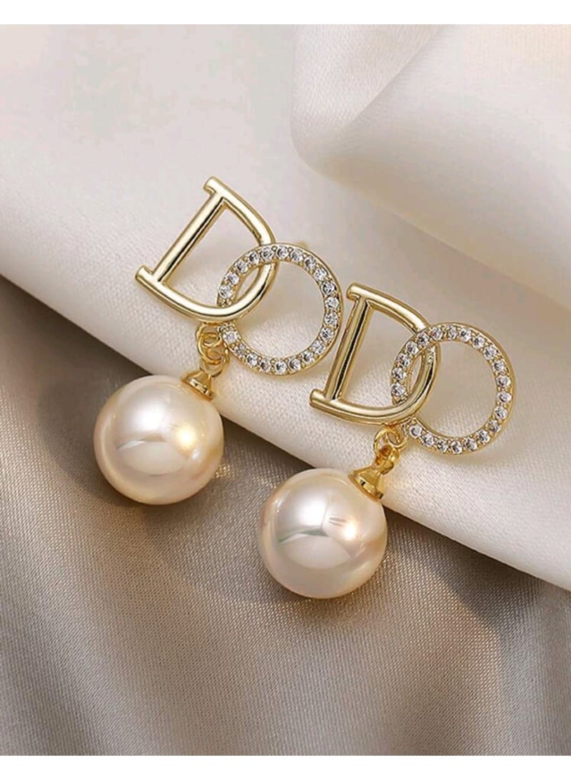Shein Faux Pearl & Rhinestone Decor Drop Earrings - Image 5