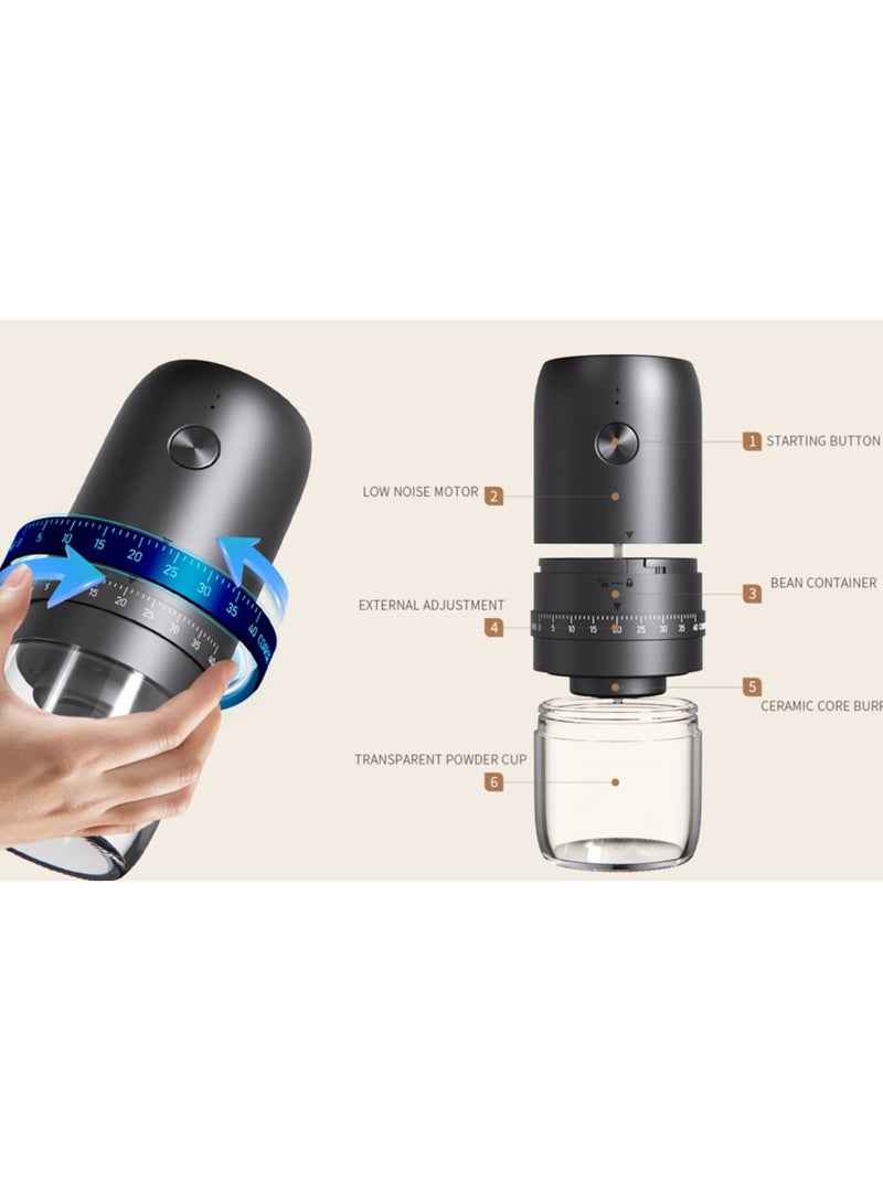 Portable Electric Coffee Grinder with Spiral Ceramic Grinding Burr ,40 Adjustable Settings, 35g Capacity, 1800mAh Type-C USB Rechargeable  - Image 5