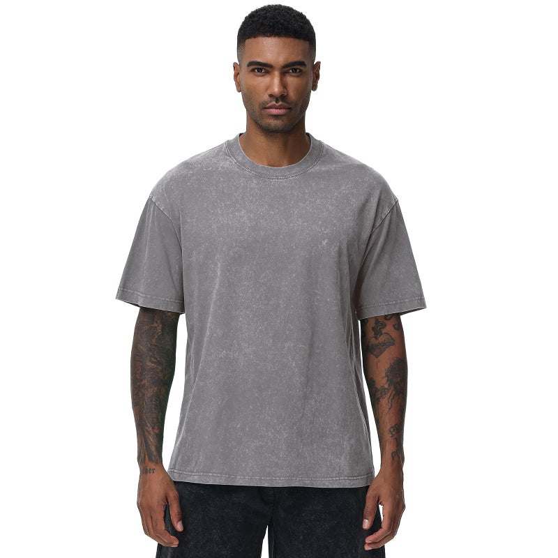 SnowElve 4 Pack Men's Oversized Cotton T-Shirts Loose Fit Vintage Tee Short Sleeve Casual Tshirts Solid Tops(BKGYBUBG,L) - Image 4
