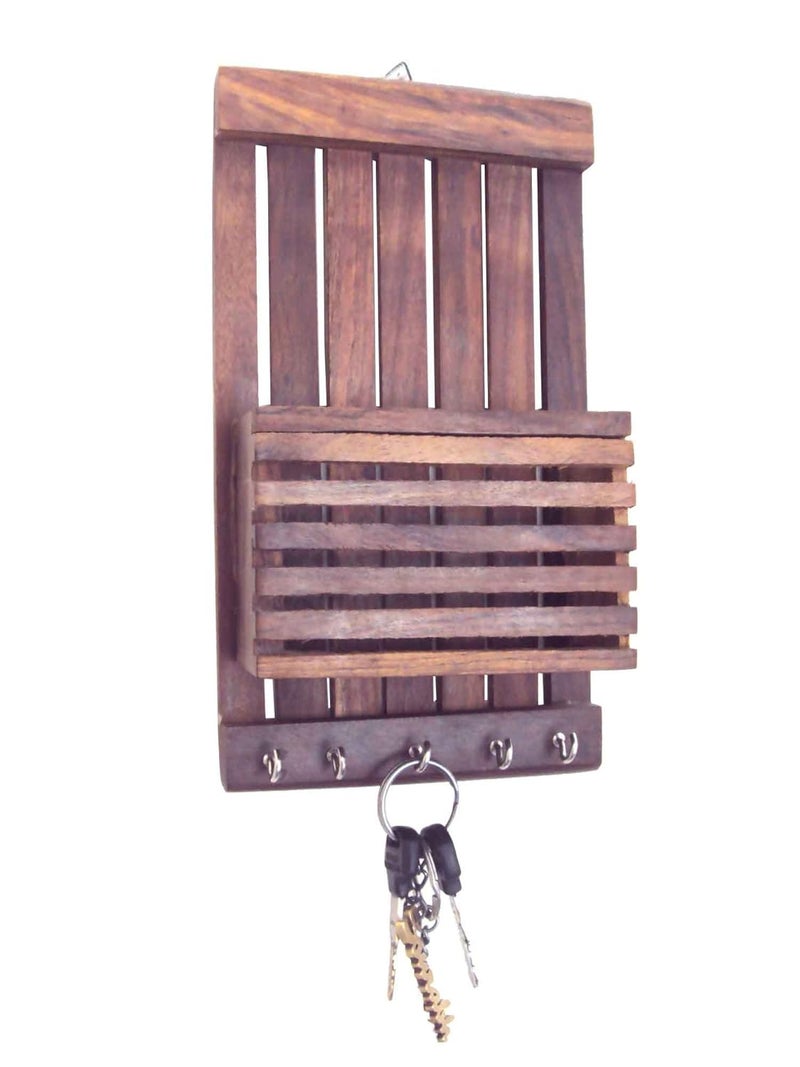 EtsiBitsi Sheesham Wood Multipurpose Key and Letter Holder - Image 2