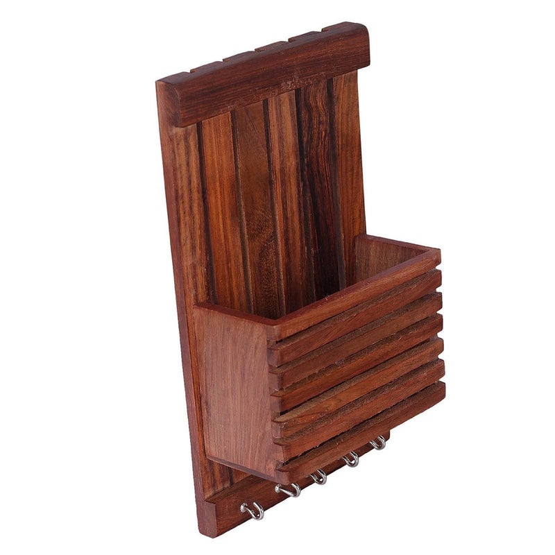 EtsiBitsi Sheesham Wood Multipurpose Key and Letter Holder - Image 3