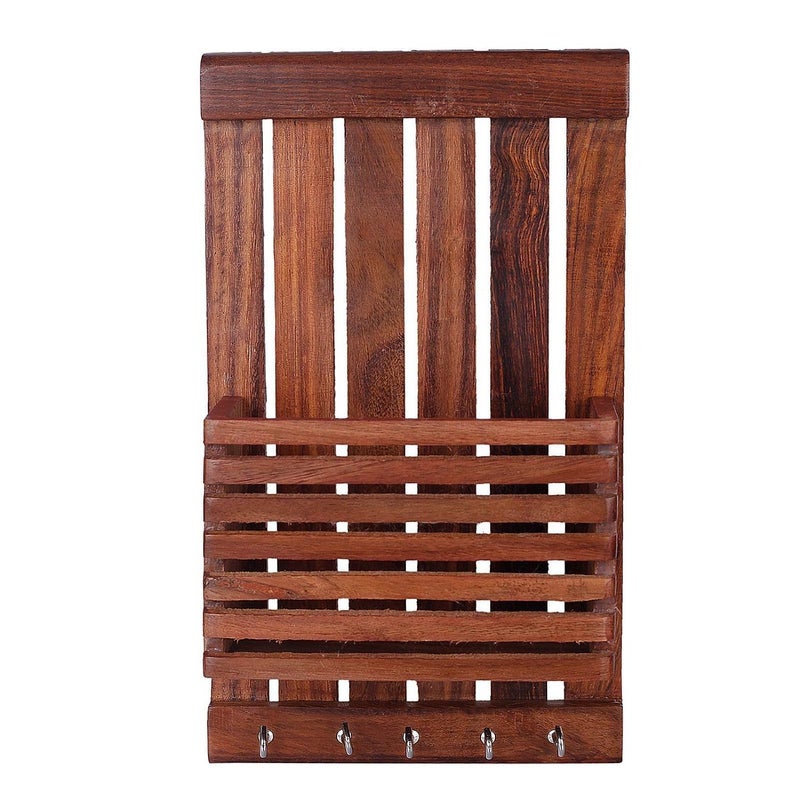 EtsiBitsi Sheesham Wood Multipurpose Key and Letter Holder - Image 1