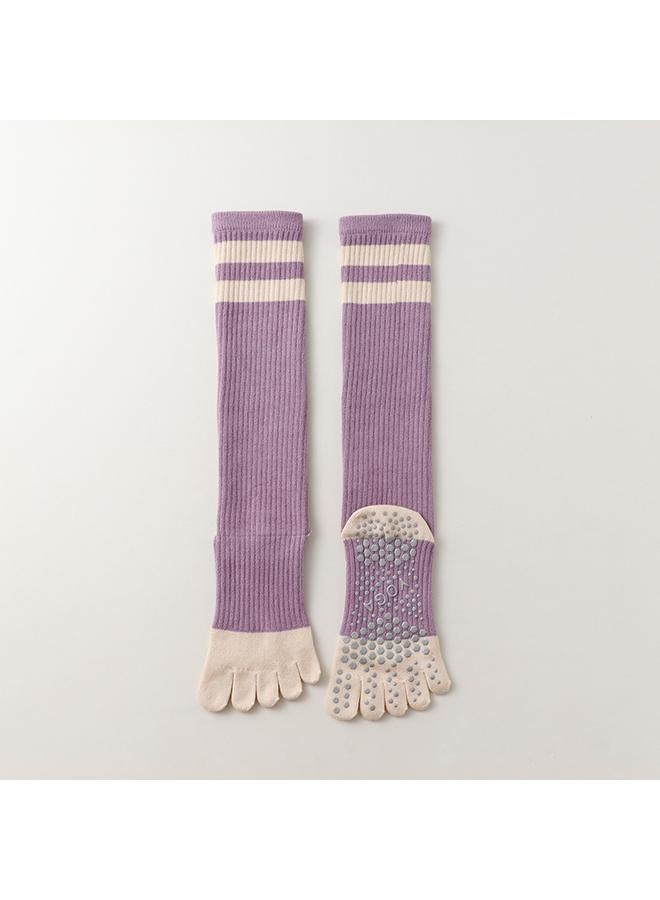 Bluejw New Long-tube Yoga Socks Pressure Calf Socks Professional Non-slip Five-finger Pilates Autumn And Winter Fitness High-tube Toe Socks - Image 1