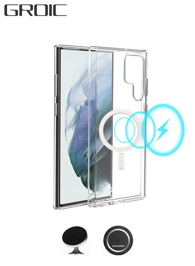 GROIC Samsung Galaxy S22 Ultra Magnetic Clear Case 6.8 Inch,Slim Bumper Compatible with Magsafe Card Wallet& Wireless Charger, Screen & Camera Protection Shockproof Phone Case  - Image 1