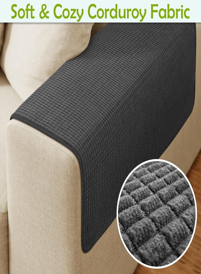 LovoGemy Couch Arm Covers, Sofa Arm Covers, Waterproof Armrest Covers for Sofa, Armchair, Loveseat, Non-Slip Recliner Arm Covers, Sofa Headrest Covers, Arm Chair Covers Set of 2 (Dark Gray, 24"×20") - Image 4