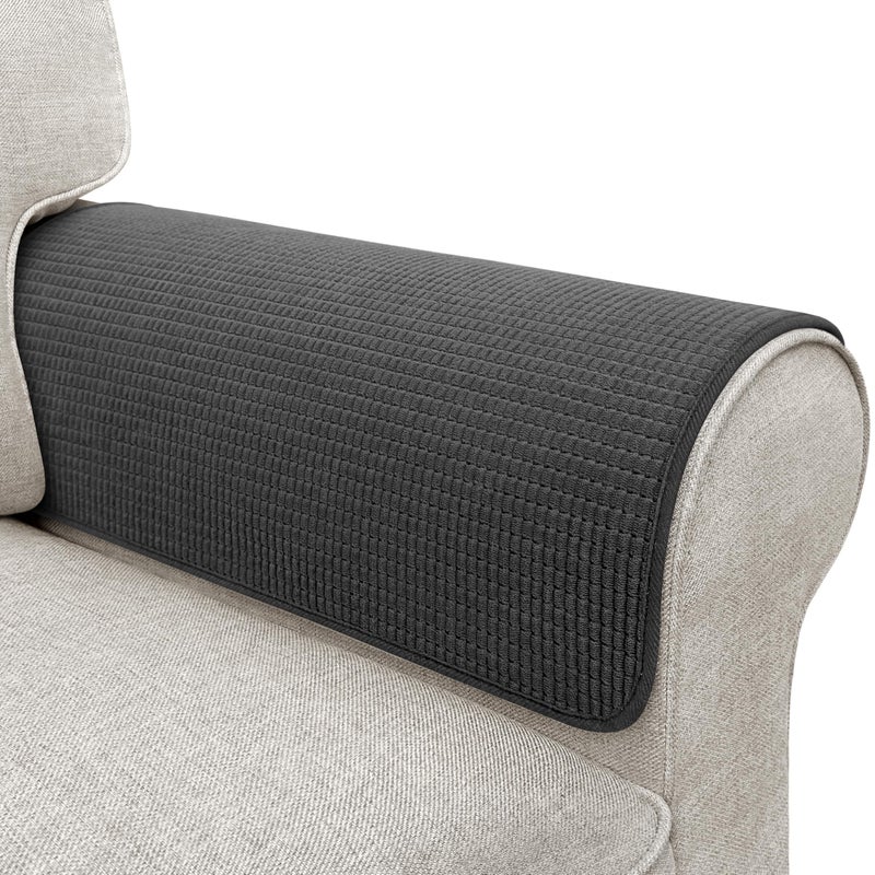 LovoGemy Couch Arm Covers, Sofa Arm Covers, Waterproof Armrest Covers for Sofa, Armchair, Loveseat, Non-Slip Recliner Arm Covers, Sofa Headrest Covers, Arm Chair Covers Set of 2 (Dark Gray, 24"×20") - Image 1