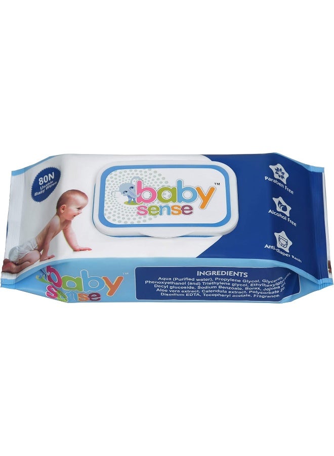 بيبي سينس مناديل مبللة فاخرة للأطفال من بيبي سينس مع غطاء (80 منديلًا في كل عبوة/عبوة مكونة من 3 قطع) - Image 3