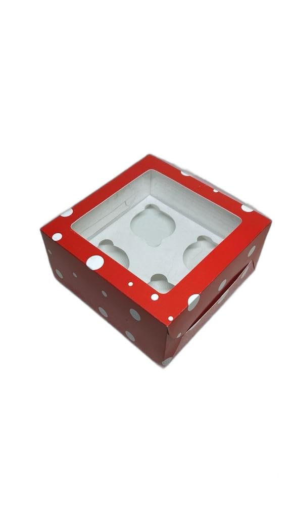 Baekence Baekence Cupcake boxes for 4 Red Circular Dot Color Pack of 20 pcs - Image 1