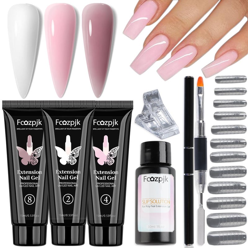 Fcozpjk Poly Gel Kit - White Mauve Nude Pink Builder Gel Set With Slip Solution and Dual Nail Forms - Image 1