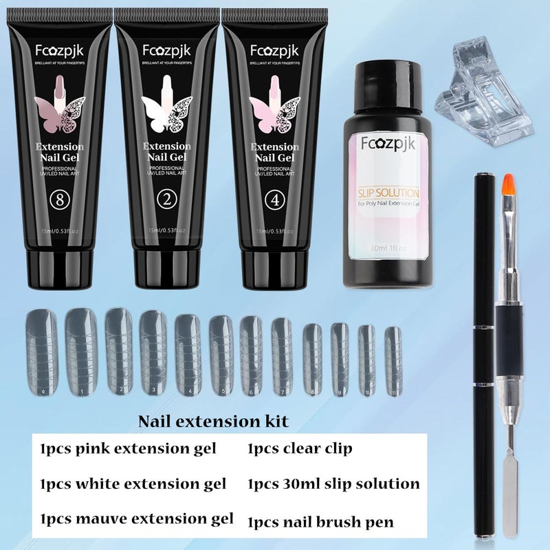 Fcozpjk Poly Gel Kit - White Mauve Nude Pink Builder Gel Set With Slip Solution and Dual Nail Forms - Image 2
