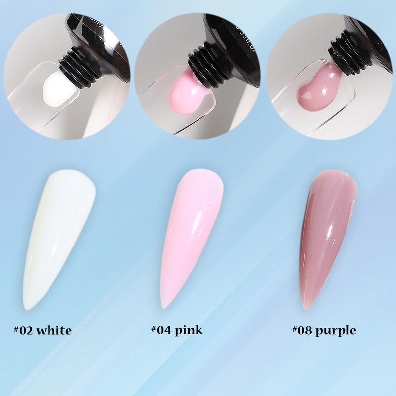 Fcozpjk Poly Gel Kit - White Mauve Nude Pink Builder Gel Set With Slip Solution and Dual Nail Forms - Image 3