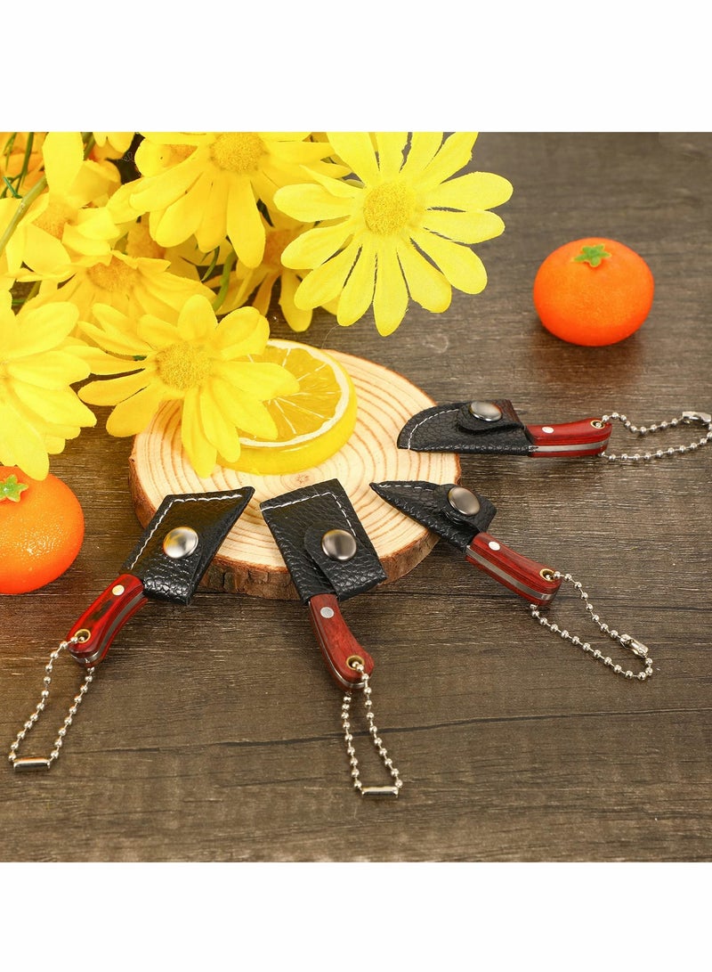 Knife Keychain Pocket Knife Set, Tiny Knife Key Chain, Wooden Handle Small Leather Sleeve Knife, Outdoor Portable Carry-on Decorative Gift Package, Unboxing Knife, Letter Opener - Image 5