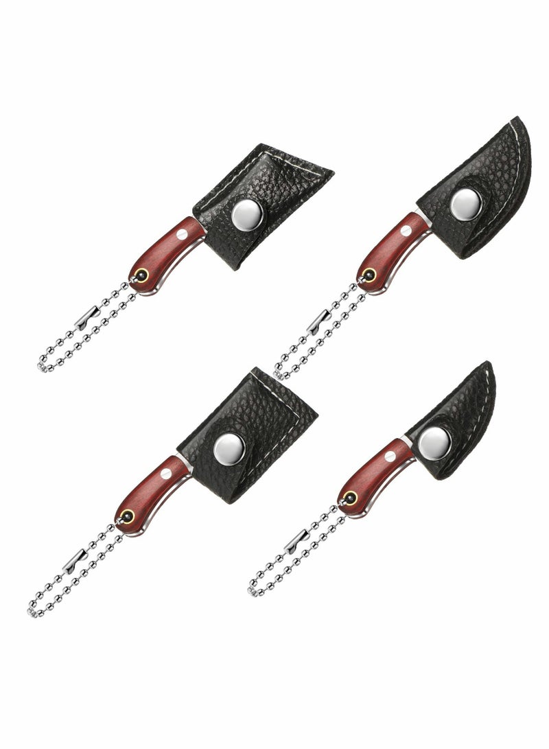 Knife Keychain Pocket Knife Set, Tiny Knife Key Chain, Wooden Handle Small Leather Sleeve Knife, Outdoor Portable Carry-on Decorative Gift Package, Unboxing Knife, Letter Opener - Image 1