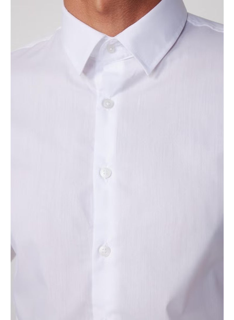 Tudors Slim Fit Plain Trend White Men's Shirt with Darts on the Back and Handles on the Front - Image 3