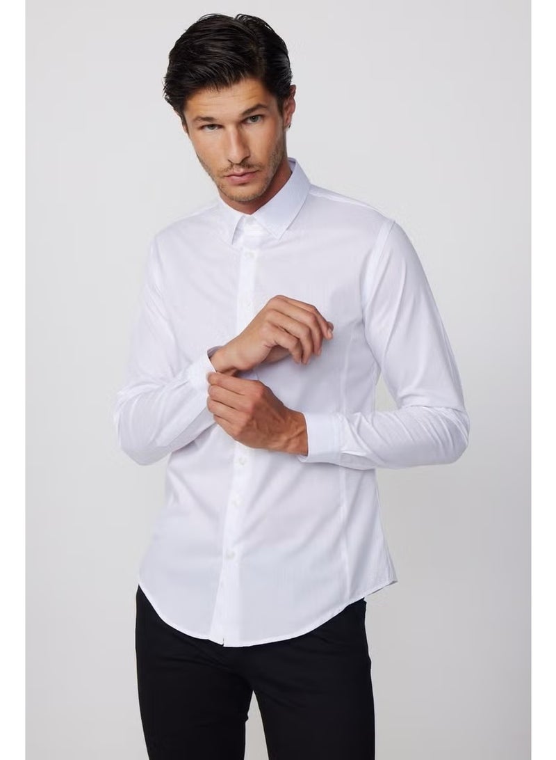 Tudors Slim Fit Plain Trend White Men's Shirt with Darts on the Back and Handles on the Front - Image 2