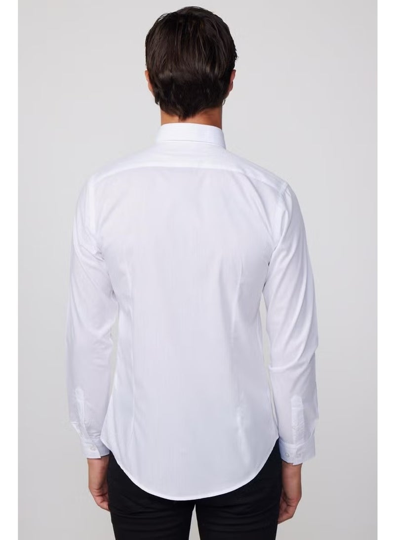 Tudors Slim Fit Plain Trend White Men's Shirt with Darts on the Back and Handles on the Front - Image 4