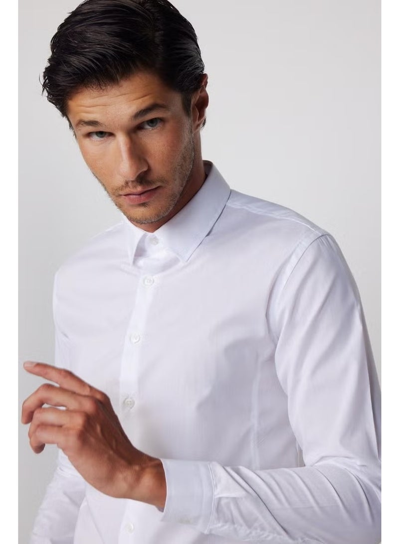 Tudors Slim Fit Plain Trend White Men's Shirt with Darts on the Back and Handles on the Front - Image 1