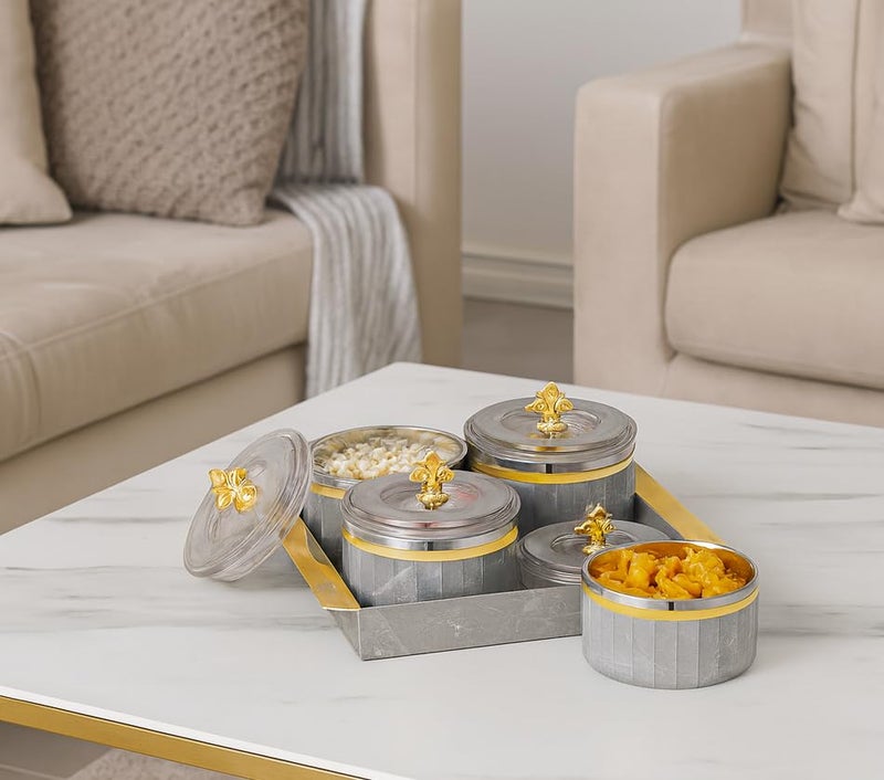 Nabhya Decor Steel 4pc Air-Tight Dry Fruit Container Tray Set With Lid & Serving Tray, Airtight Stainless Steel Storage Container Set 500 ml (White) - Image 3