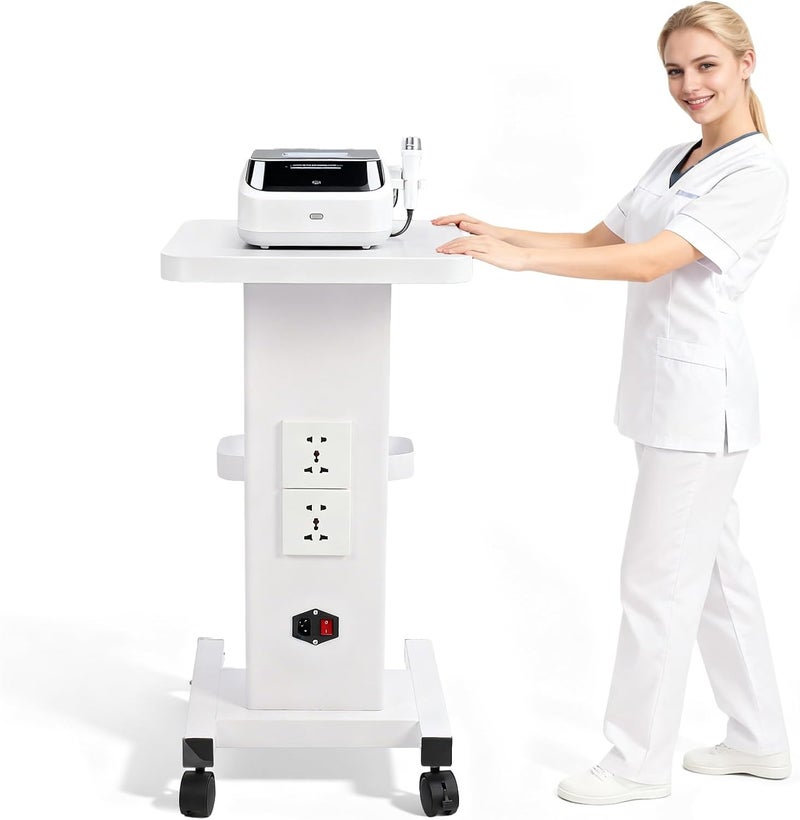 Beauty Salon Trolley Cart, Total iron Salon Spa Beauty Machine Trolley Stand, Beautician Rolling Cart with Wheels and Handle for Spa, Hair Salons, Laboratories, Load 165Lbs (With socket) - Image 1