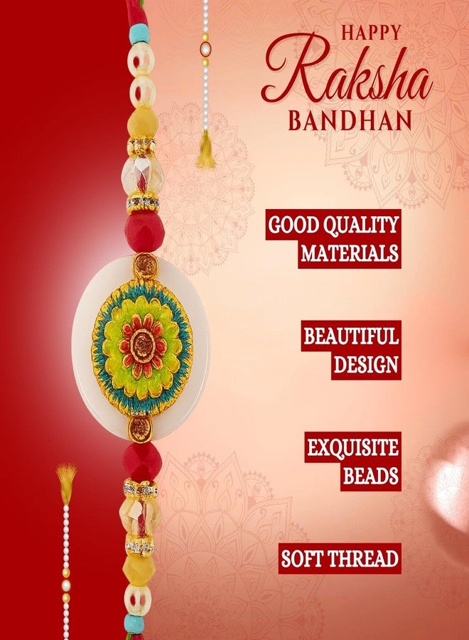 Sage Square Resin Rakhi for Bhai, Brother on Raksha Bandhan | Handmade Designer Resin Art, Thread, Beads & Emotional Bond | Rakhi Gift with Roli Chawal | Traditional Design | Festival Celebration (Type 6) - Image 4