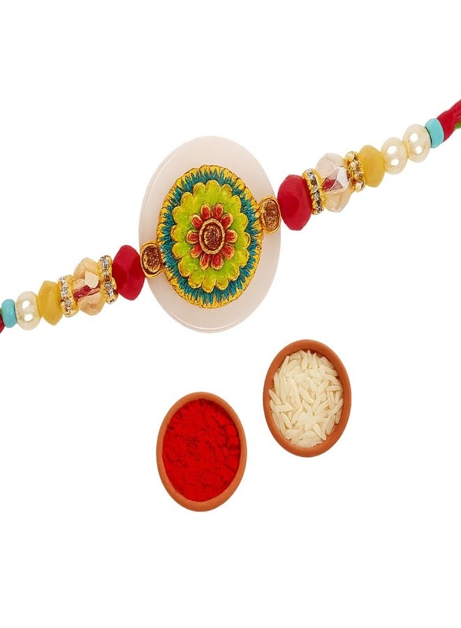 Sage Square Resin Rakhi for Bhai, Brother on Raksha Bandhan | Handmade Designer Resin Art, Thread, Beads & Emotional Bond | Rakhi Gift with Roli Chawal | Traditional Design | Festival Celebration (Type 6) - Image 1
