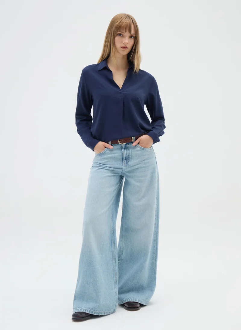 Ovs LONG SLEEVE BLUE VISCOSE SHIRT