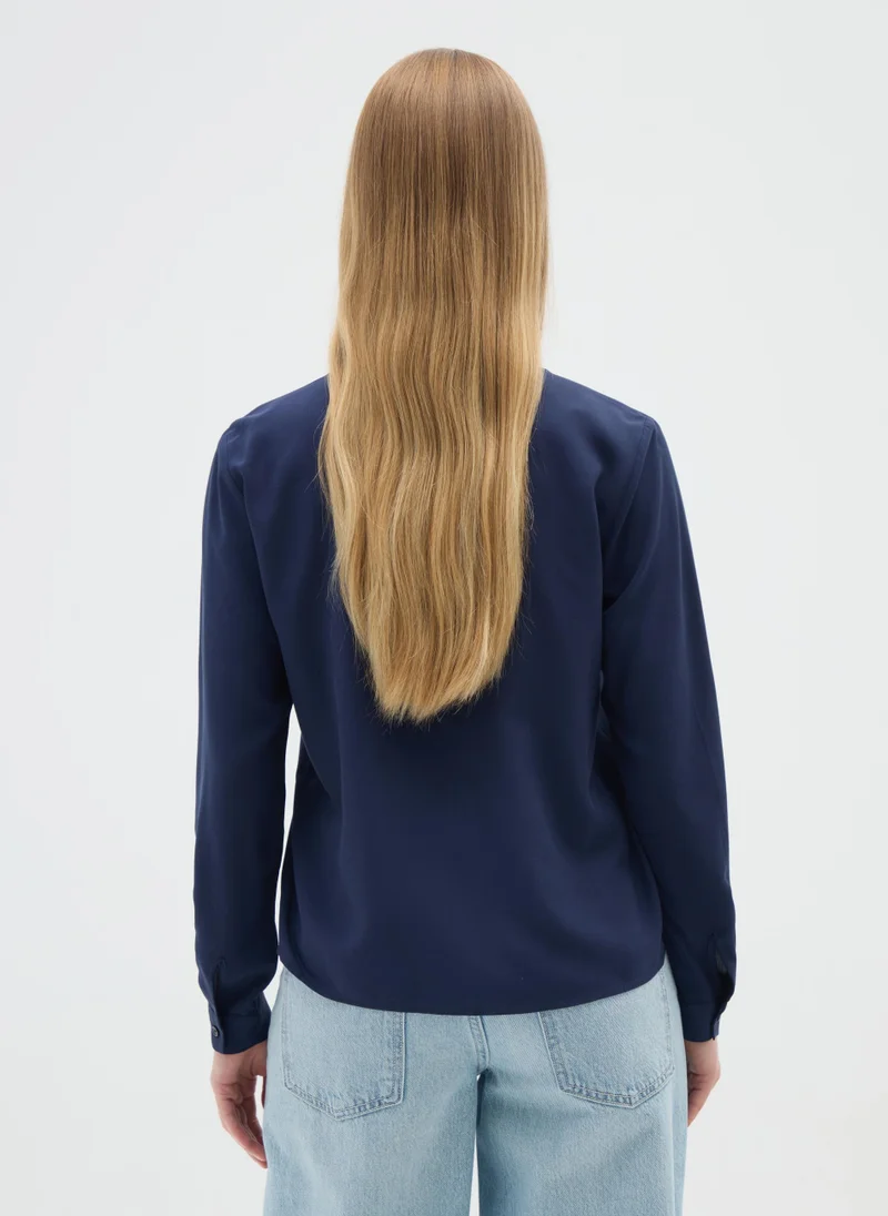 او في اس LONG SLEEVE BLUE VISCOSE SHIRT